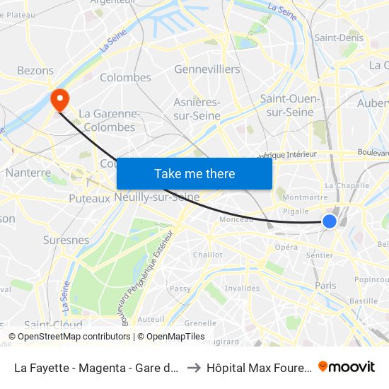 La Fayette - Magenta - Gare du Nord to Hôpital Max Fourestier map