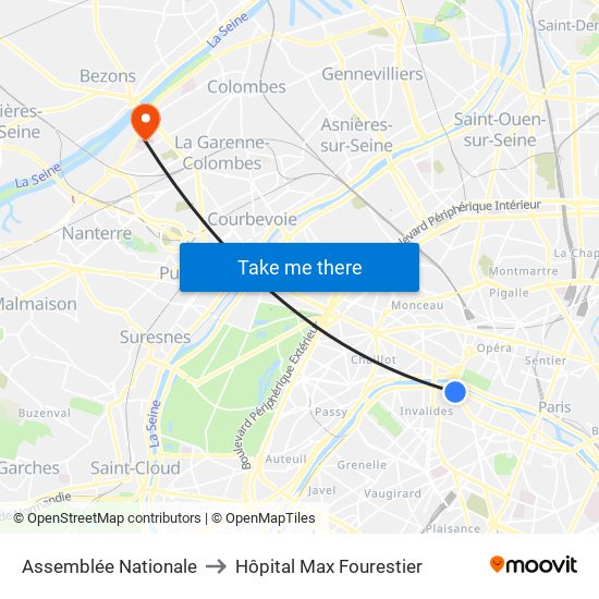 Assemblée Nationale to Hôpital Max Fourestier map