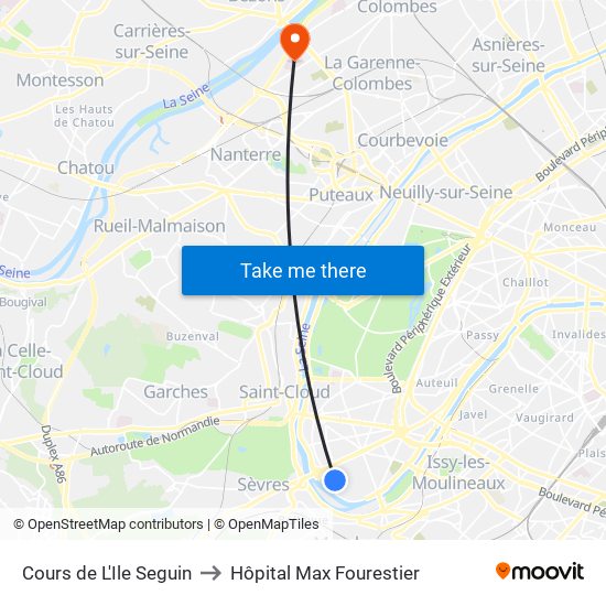 Cours de L'Ile Seguin to Hôpital Max Fourestier map