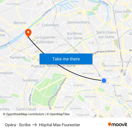 Opéra - Scribe to Hôpital Max Fourestier map