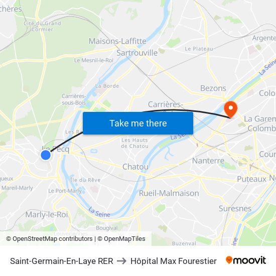 Saint-Germain-En-Laye RER to Hôpital Max Fourestier map