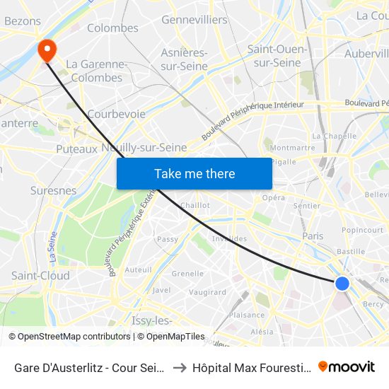 Gare D'Austerlitz - Cour Seine to Hôpital Max Fourestier map