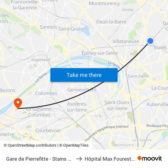 Gare de Pierrefitte - Stains RER to Hôpital Max Fourestier map