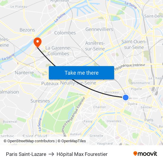 Paris Saint-Lazare to Hôpital Max Fourestier map