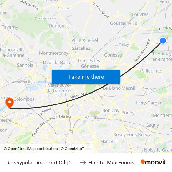 Roissypole - Aéroport Cdg1 (G1) to Hôpital Max Fourestier map