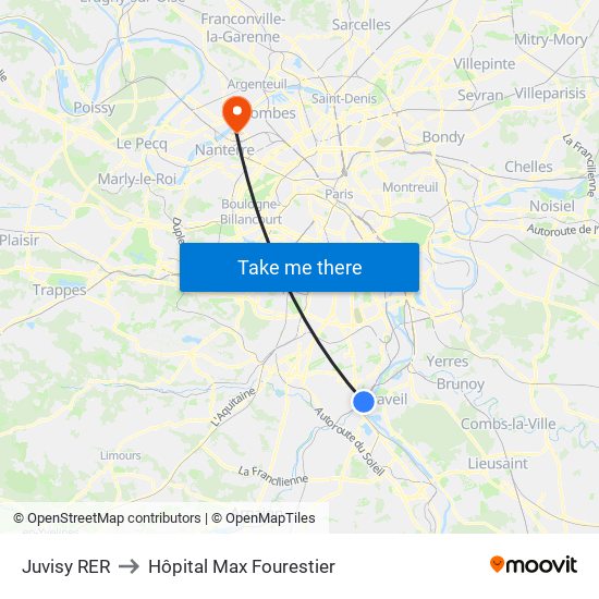 Juvisy RER to Hôpital Max Fourestier map