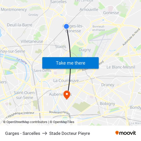 Garges - Sarcelles to Stade Docteur Pieyre map