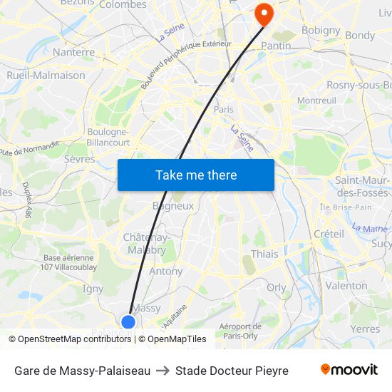 Gare de Massy-Palaiseau to Stade Docteur Pieyre map