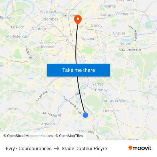 Évry - Courcouronnes to Stade Docteur Pieyre map
