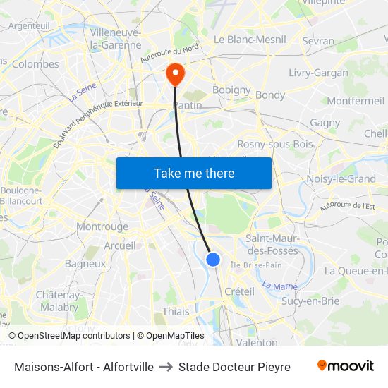 Maisons-Alfort - Alfortville to Stade Docteur Pieyre map