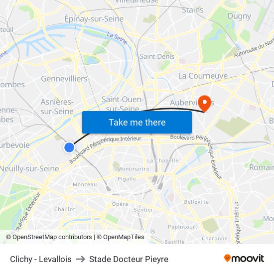 Clichy - Levallois to Stade Docteur Pieyre map