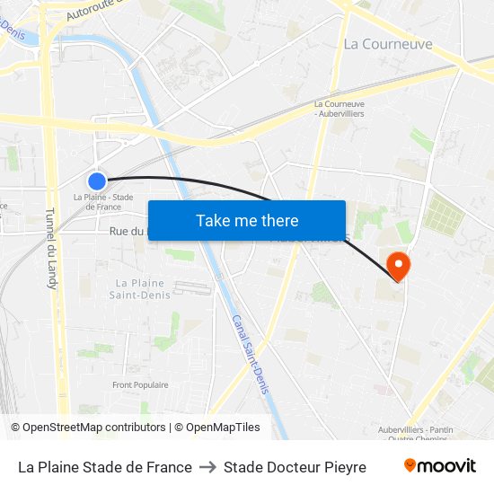 La Plaine Stade de France to Stade Docteur Pieyre map