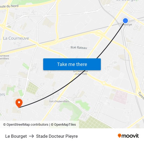 Le Bourget to Stade Docteur Pieyre map