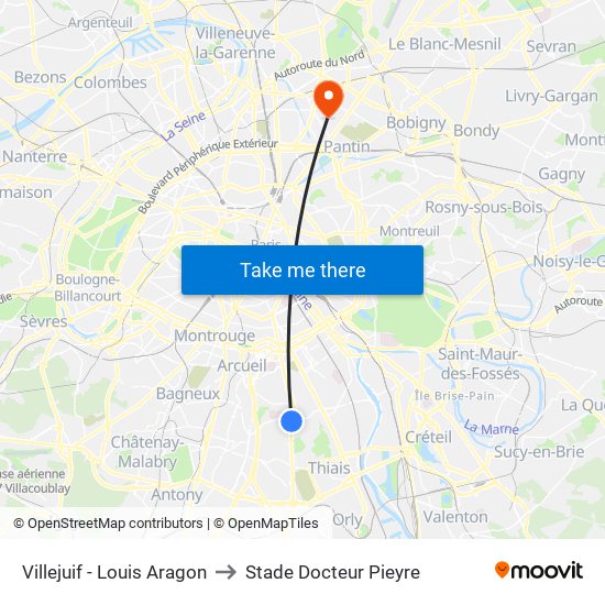 Villejuif - Louis Aragon to Stade Docteur Pieyre map