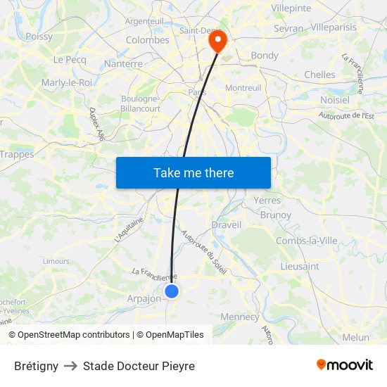 Brétigny to Stade Docteur Pieyre map