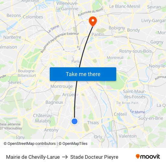 Mairie de Chevilly-Larue to Stade Docteur Pieyre map