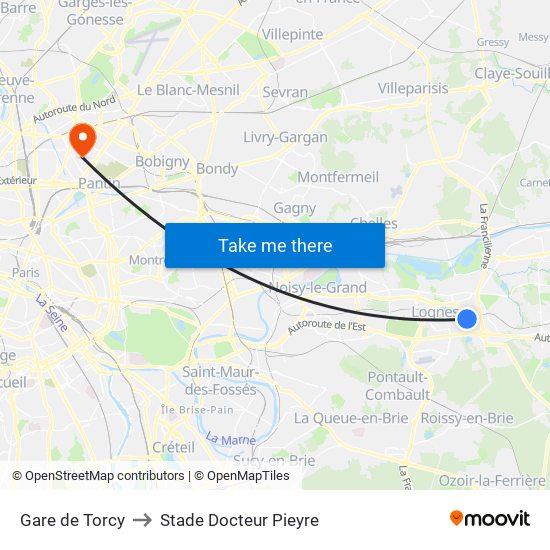 Gare de Torcy to Stade Docteur Pieyre map
