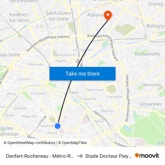 Denfert-Rochereau - Métro-Rer to Stade Docteur Pieyre map