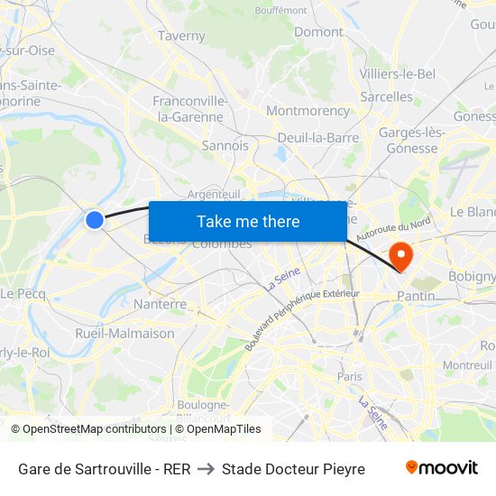 Gare de Sartrouville - RER to Stade Docteur Pieyre map