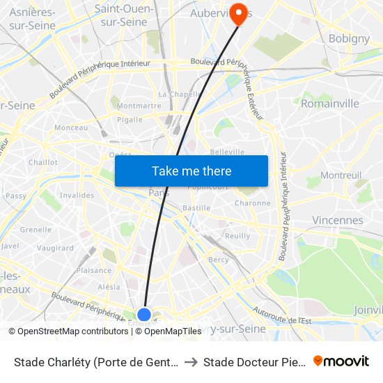 Stade Charléty (Porte de Gentilly) to Stade Docteur Pieyre map