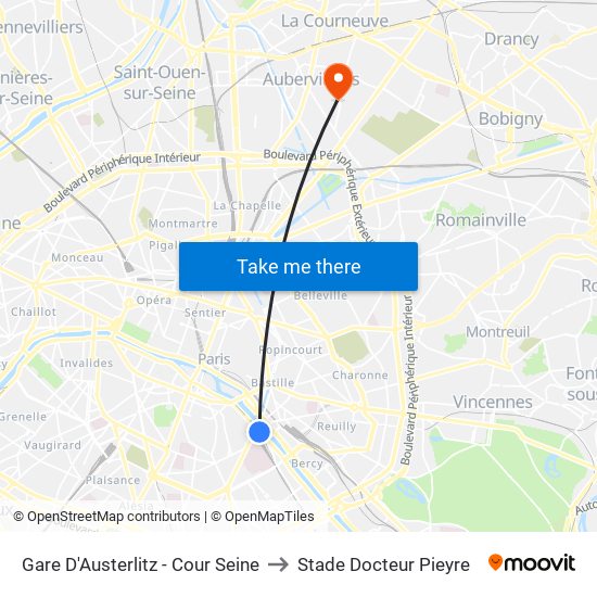 Gare D'Austerlitz - Cour Seine to Stade Docteur Pieyre map