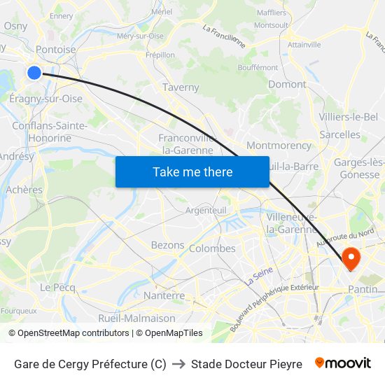 Gare de Cergy Préfecture (C) to Stade Docteur Pieyre map