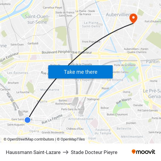 Haussmann Saint-Lazare to Stade Docteur Pieyre map