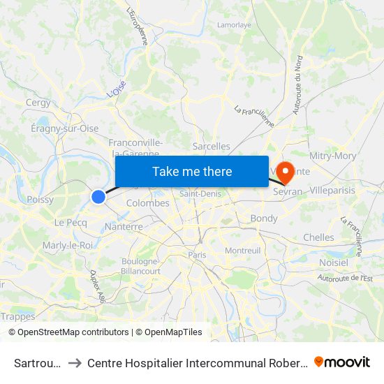 Sartrouville to Centre Hospitalier Intercommunal Robert Ballanger map