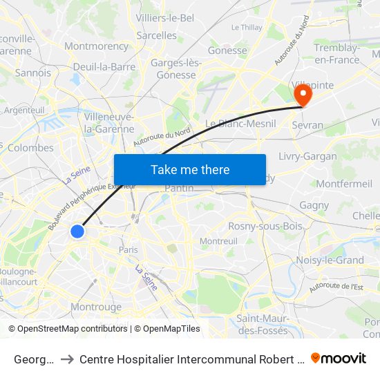 George V to Centre Hospitalier Intercommunal Robert Ballanger map