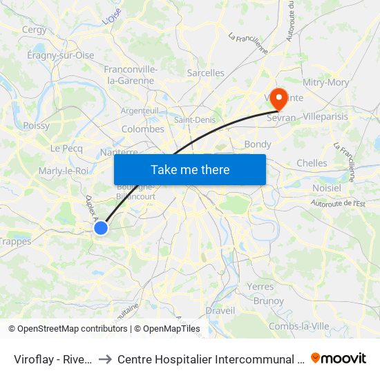 Viroflay - Rive Gauche to Centre Hospitalier Intercommunal Robert Ballanger map
