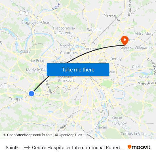 Saint-Cyr to Centre Hospitalier Intercommunal Robert Ballanger map