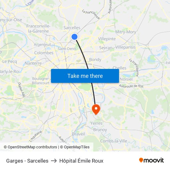 Garges - Sarcelles to Hôpital Émile Roux map