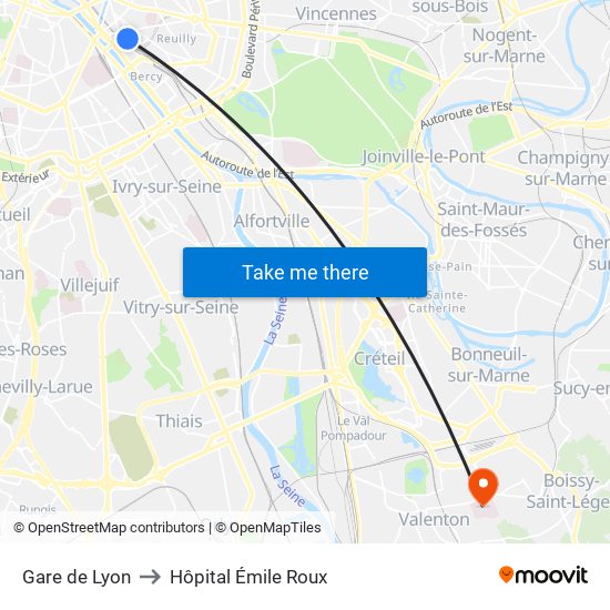 Gare de Lyon to Hôpital Émile Roux map