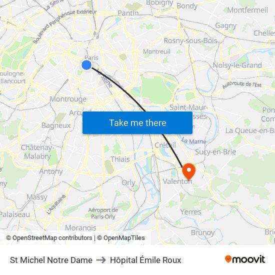 St Michel Notre Dame to Hôpital Émile Roux map