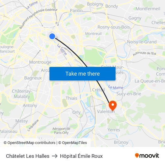 Châtelet Les Halles to Hôpital Émile Roux map