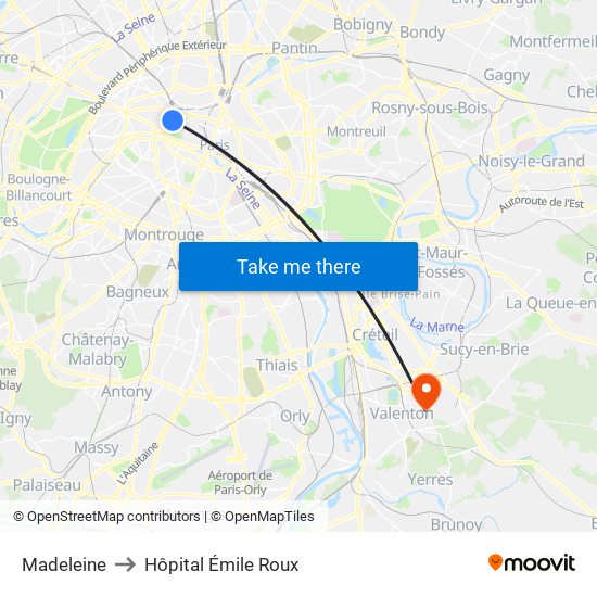 Madeleine to Hôpital Émile Roux map