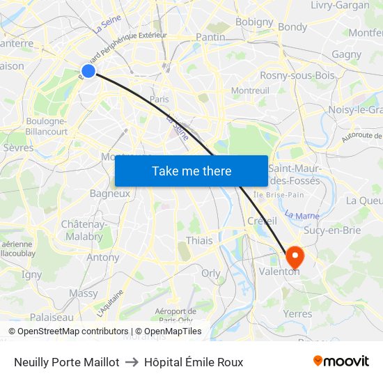 Neuilly Porte Maillot to Hôpital Émile Roux map