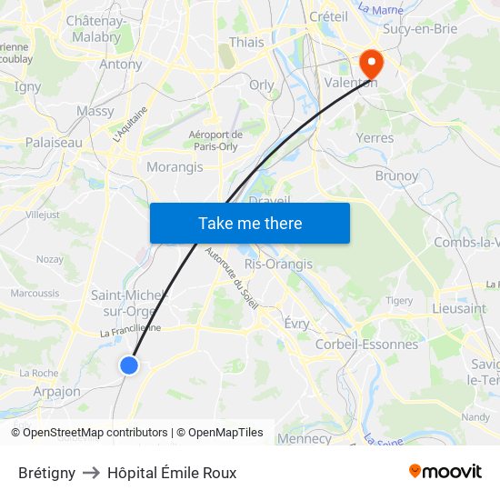 Brétigny to Hôpital Émile Roux map