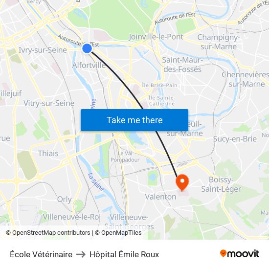 École Vétérinaire to Hôpital Émile Roux map