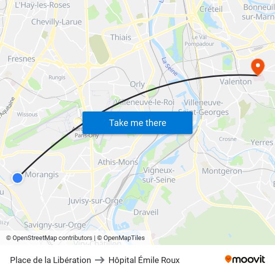 Place de la Libération to Hôpital Émile Roux map