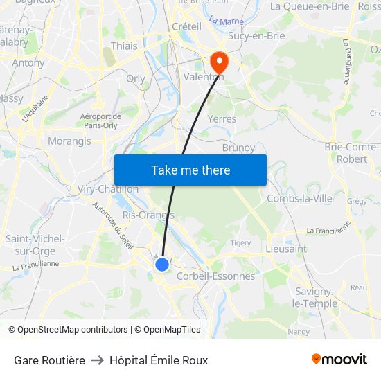 Gare Routière to Hôpital Émile Roux map