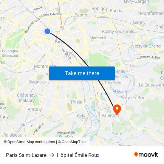 Paris Saint-Lazare to Hôpital Émile Roux map