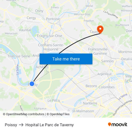 Poissy to Hopital Le Parc de Taverny map