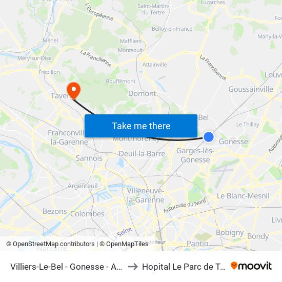 Villiers-Le-Bel - Gonesse - Arnouville to Hopital Le Parc de Taverny map
