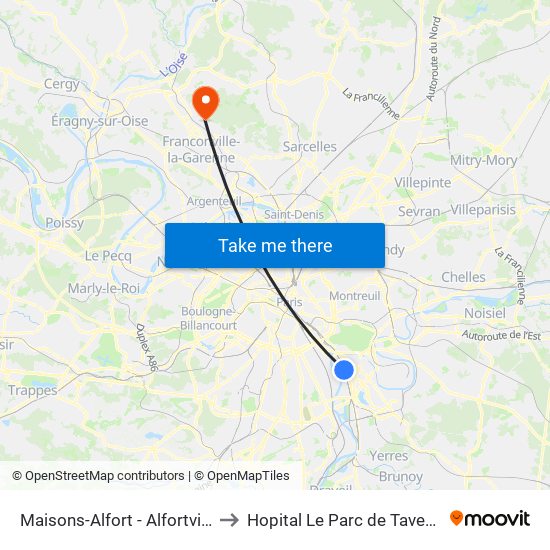 Maisons-Alfort - Alfortville to Hopital Le Parc de Taverny map