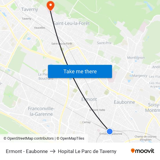 Ermont - Eaubonne to Hopital Le Parc de Taverny map