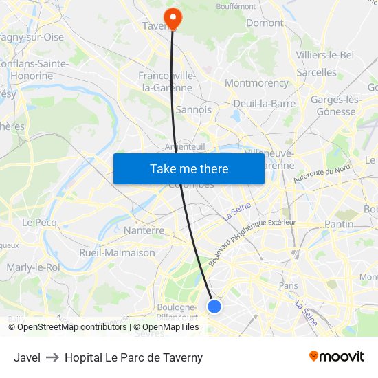 Javel to Hopital Le Parc de Taverny map