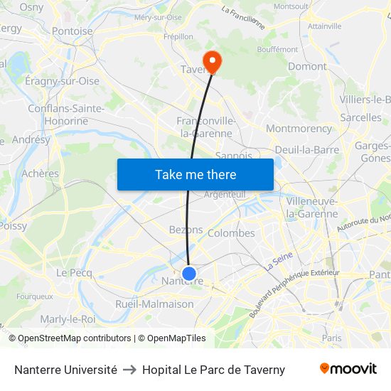 Nanterre Université to Hopital Le Parc de Taverny map