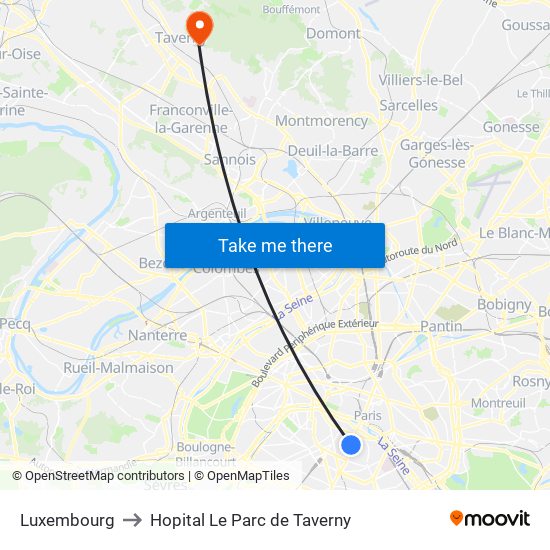 Luxembourg to Hopital Le Parc de Taverny map