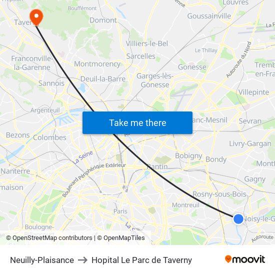 Neuilly-Plaisance to Hopital Le Parc de Taverny map